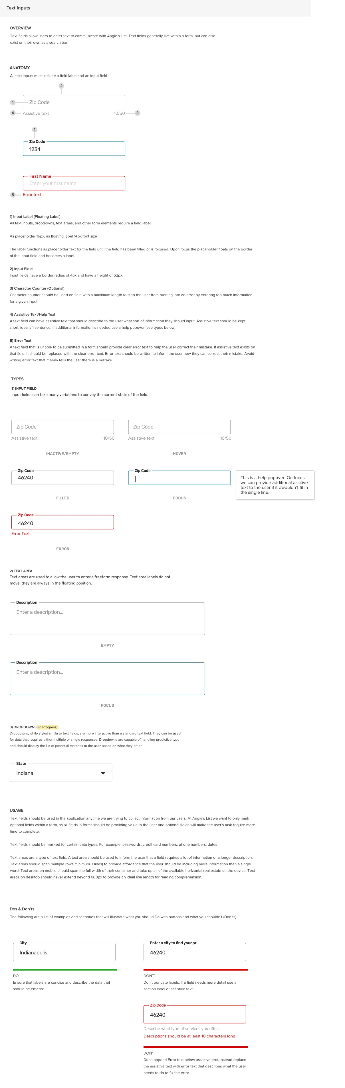 Example of input documentation